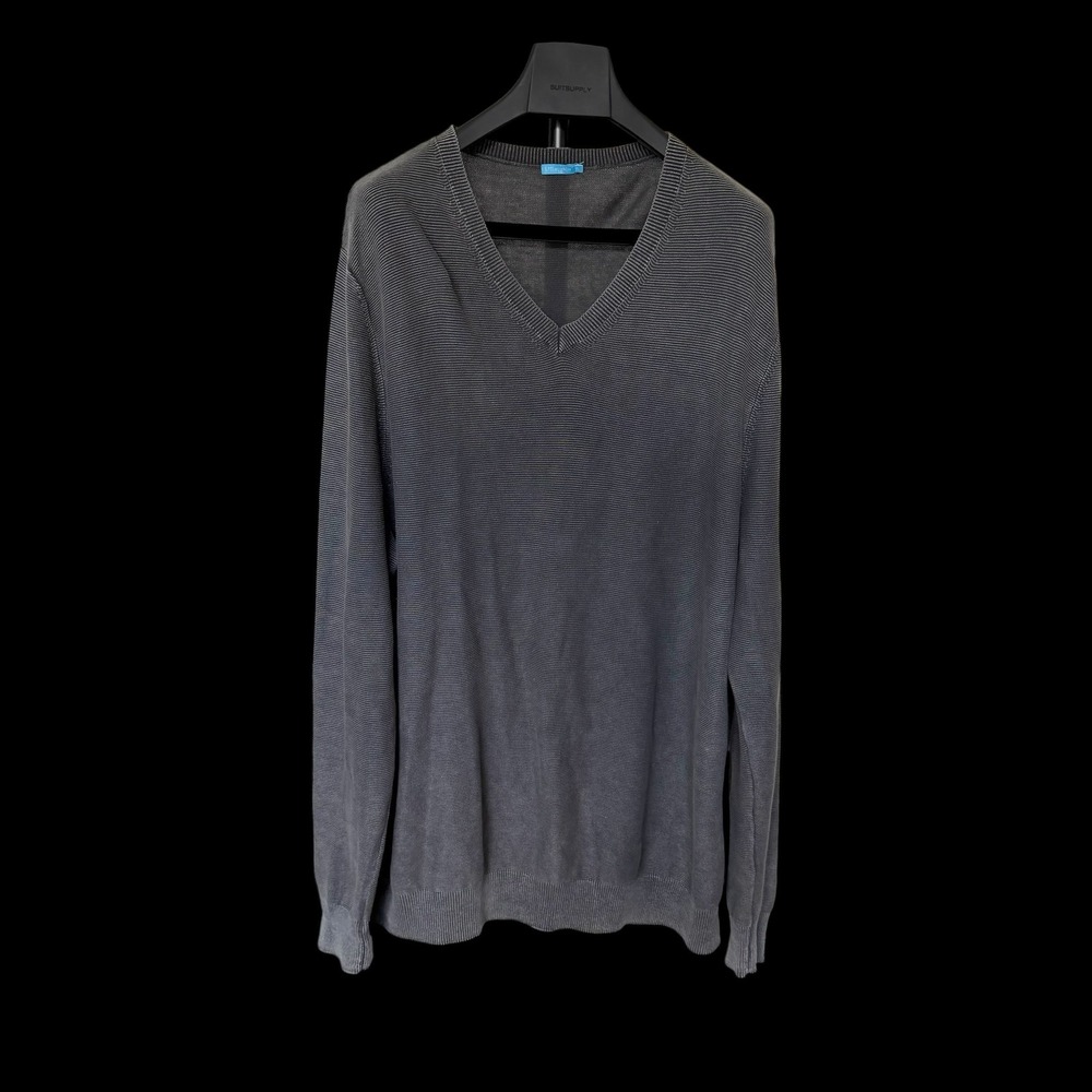 J.McLaughlin XL Charcoal Grey V-Neck Textured Knit Pullover Sweater